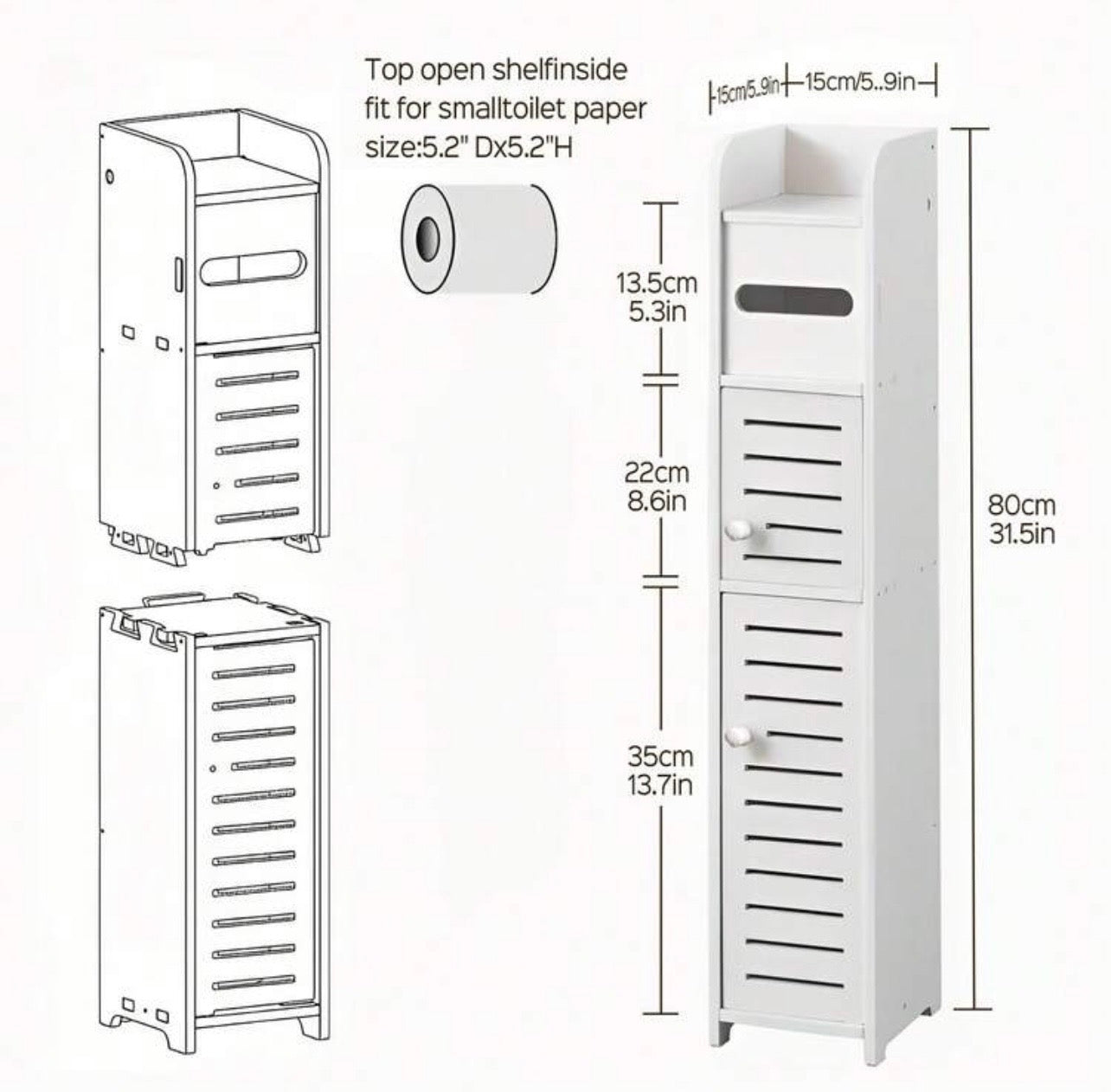 TidyLiving™ Slim Bathroom Storage Cabinet – Narrow Toilet Paper & Bathroom Organizer with Hidden Shelves