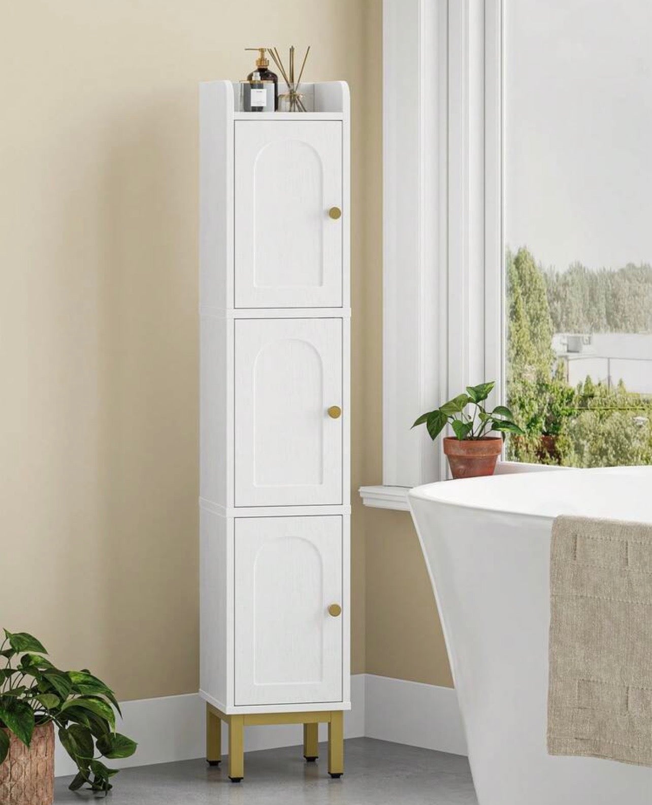 TidyLiving™ Slim Bathroom Storage Cabinet – 3-Door Freestanding Narrow Linen & Toilet Organizer