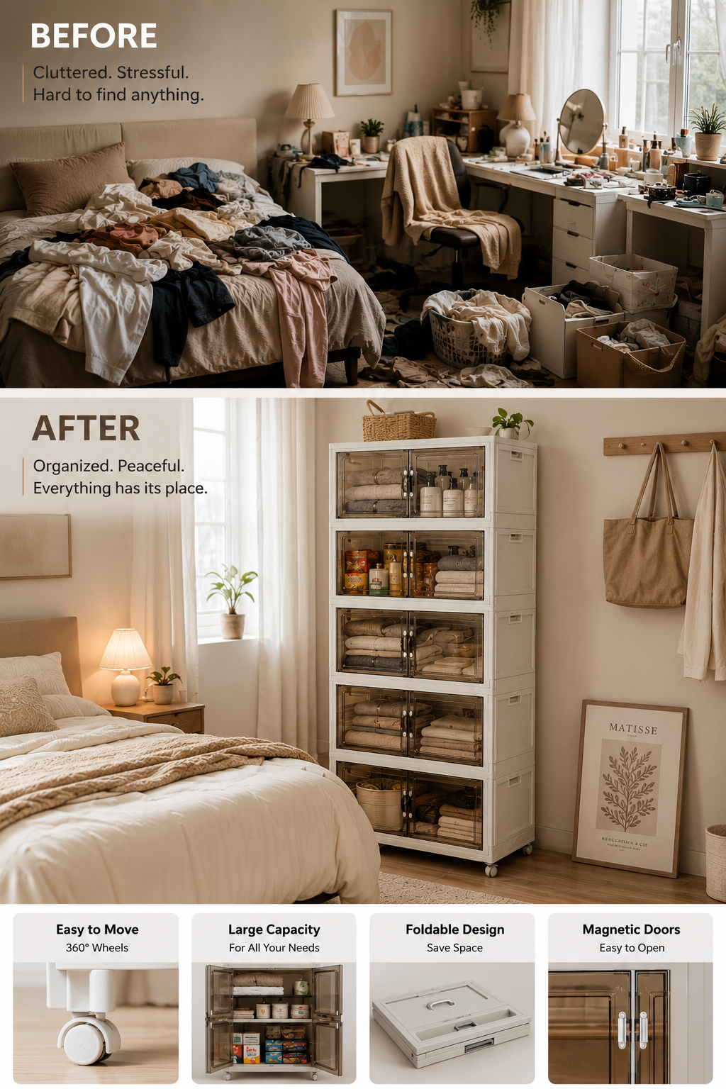 TidyLiving™ Premium Storage Cabinet — Foldable Organizer With Doors & Wheels