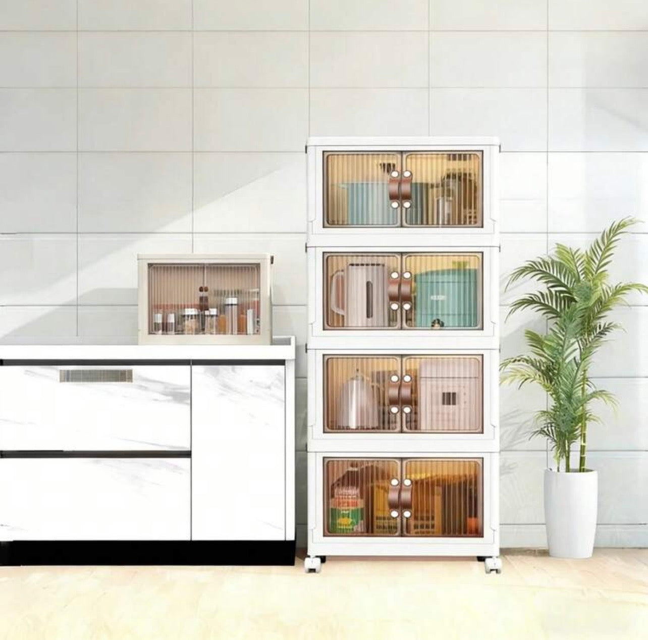 TidyLiving™ Extra Large Foldable Storage Cabinet – Stackable Organizer with Doors & Wheels