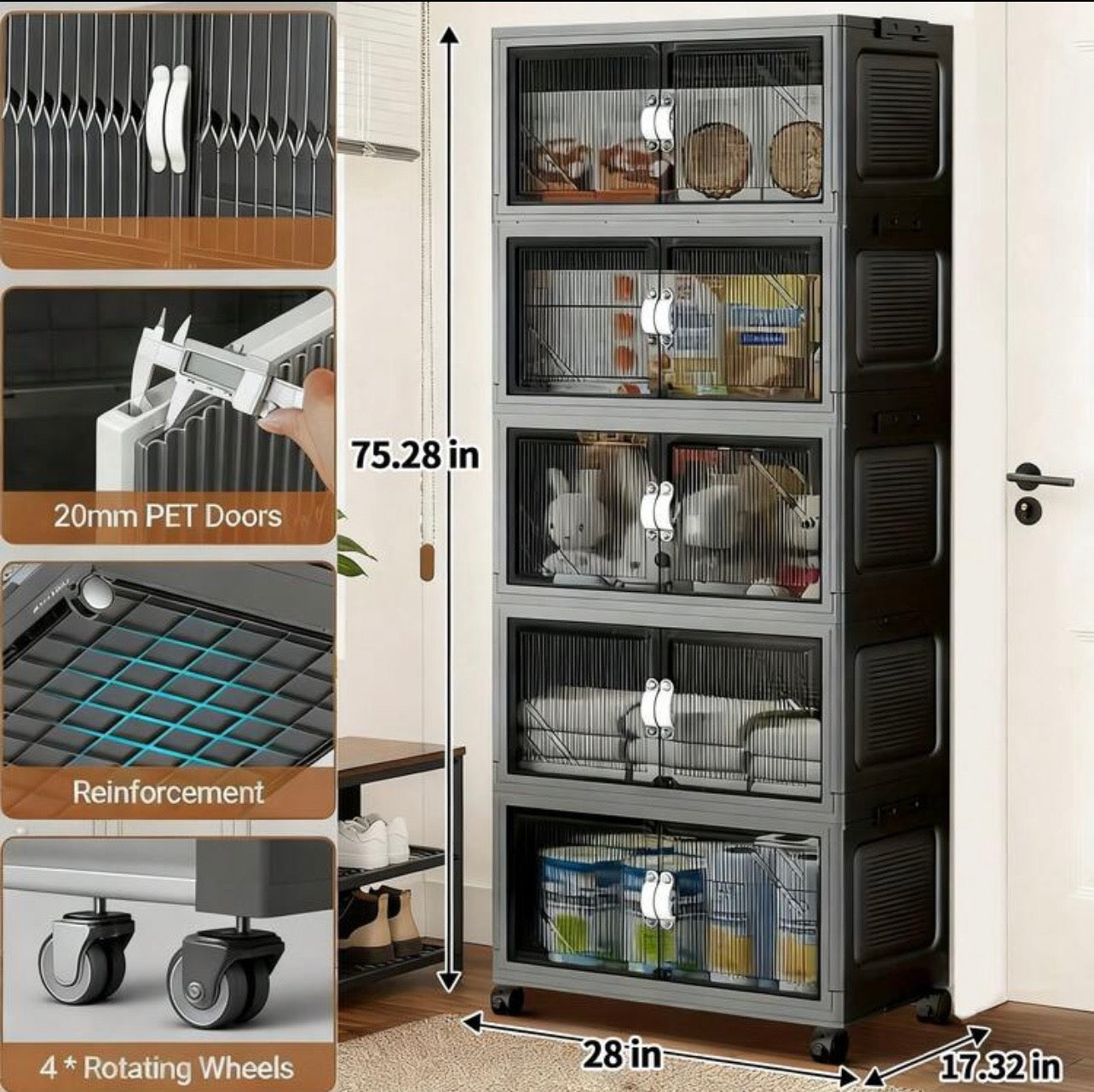 TidyLiving™ Foldable Stackable Storage Cabinet with Doors & Wheels (Multi-Tier Organizer)