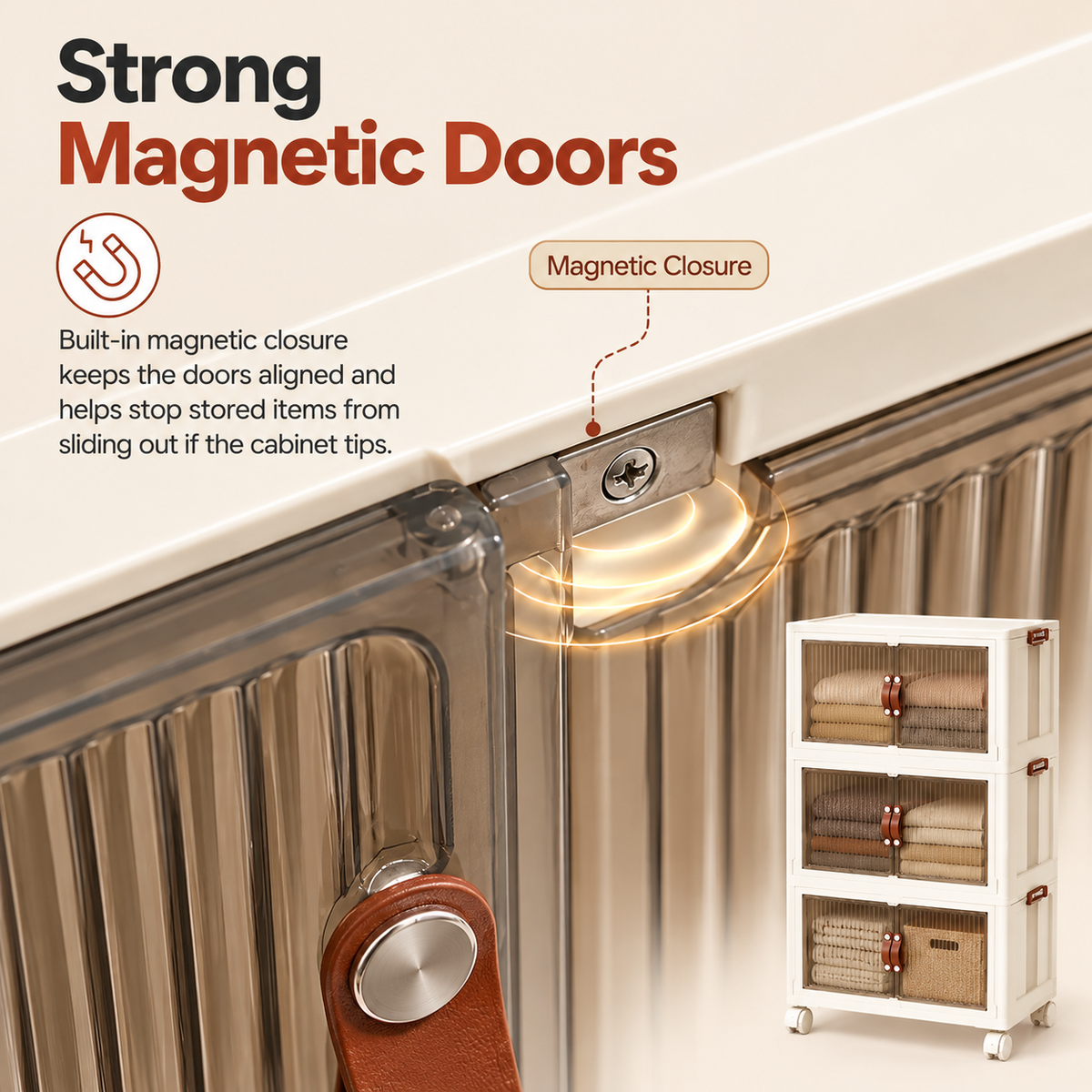TidyLiving™ Foldable Stackable Storage Cabinet with Doors & Wheels