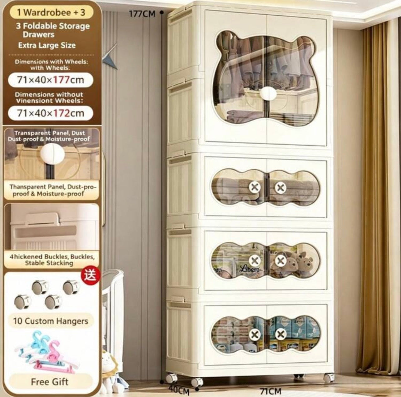 TidyLiving™ Foldable Kids Wardrobe Closet with Storage Cabinets & Hanging Organizer