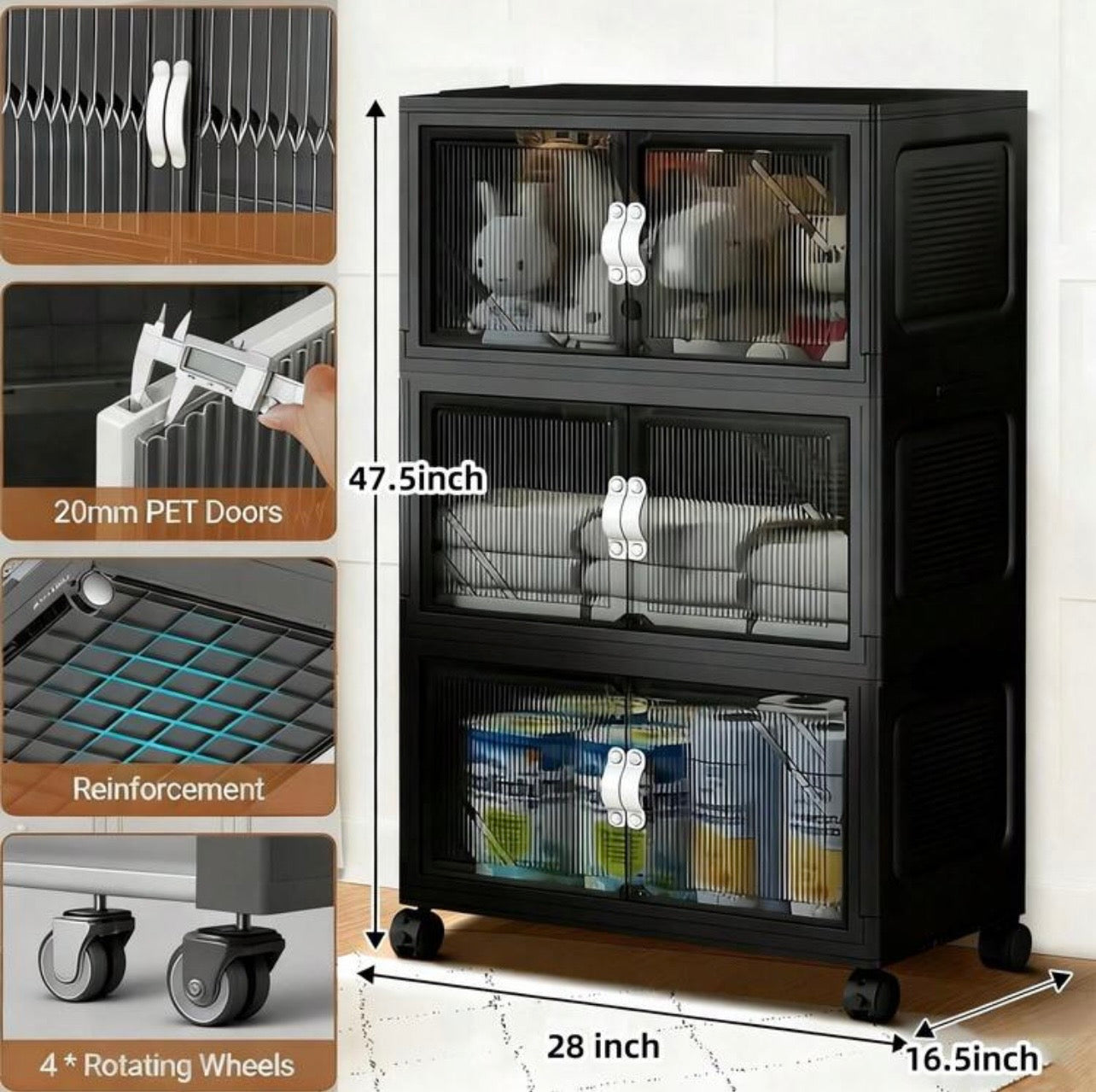 TidyLiving™ Extra Large Foldable Storage Cabinet – Stackable Organizer with Doors & Wheels