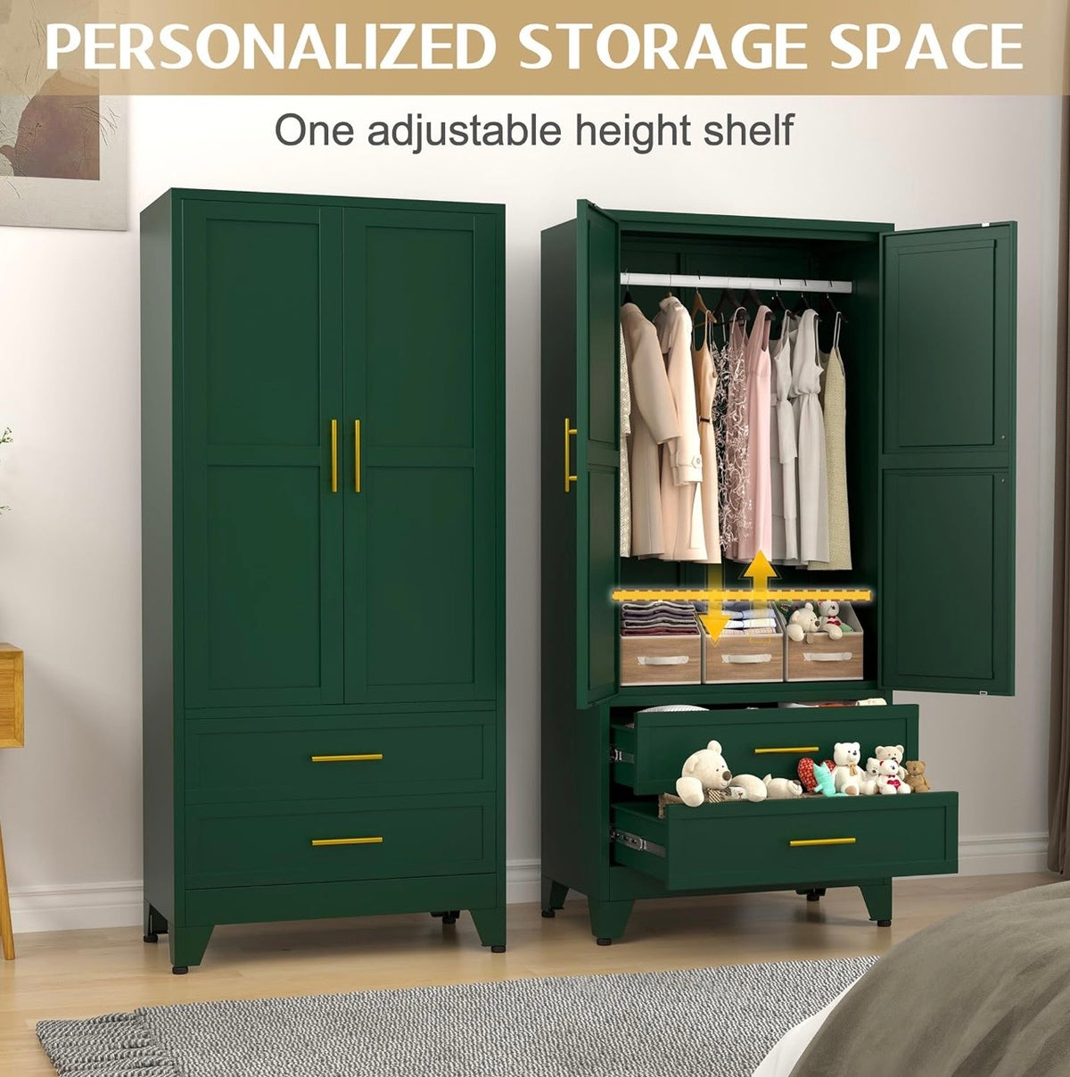 TidyLiving™ Aurelia 71” Freestanding Wardrobe with Adjustable Shelving & Hanging Rail