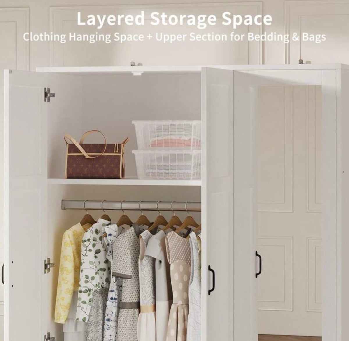 TidyLiving™ 3-Door Wardrobe with Full-Length Mirror, Hanging Rod & Adjustable Storage