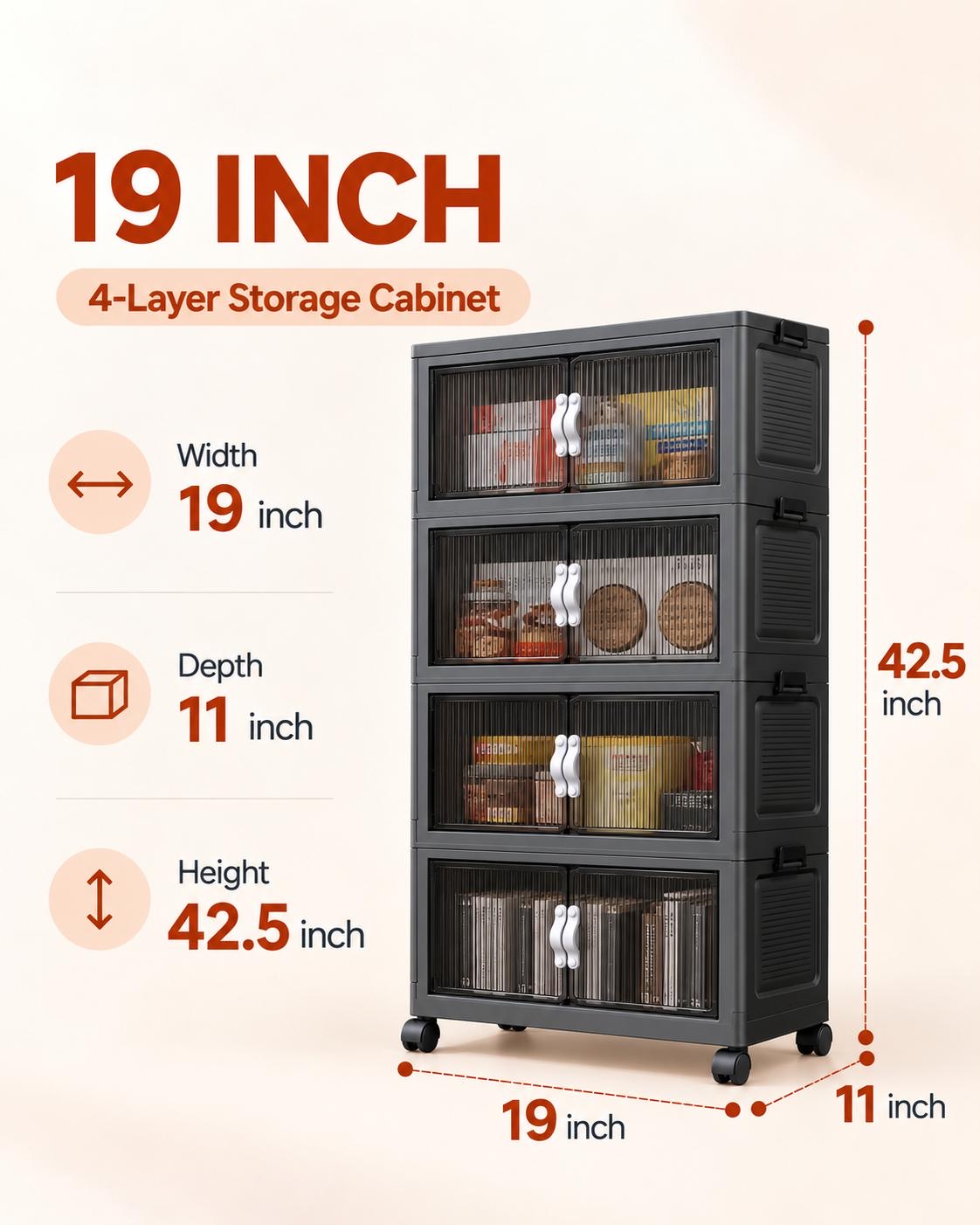 TidyLiving™ Foldable Stackable Storage Cabinet with Doors & Wheels