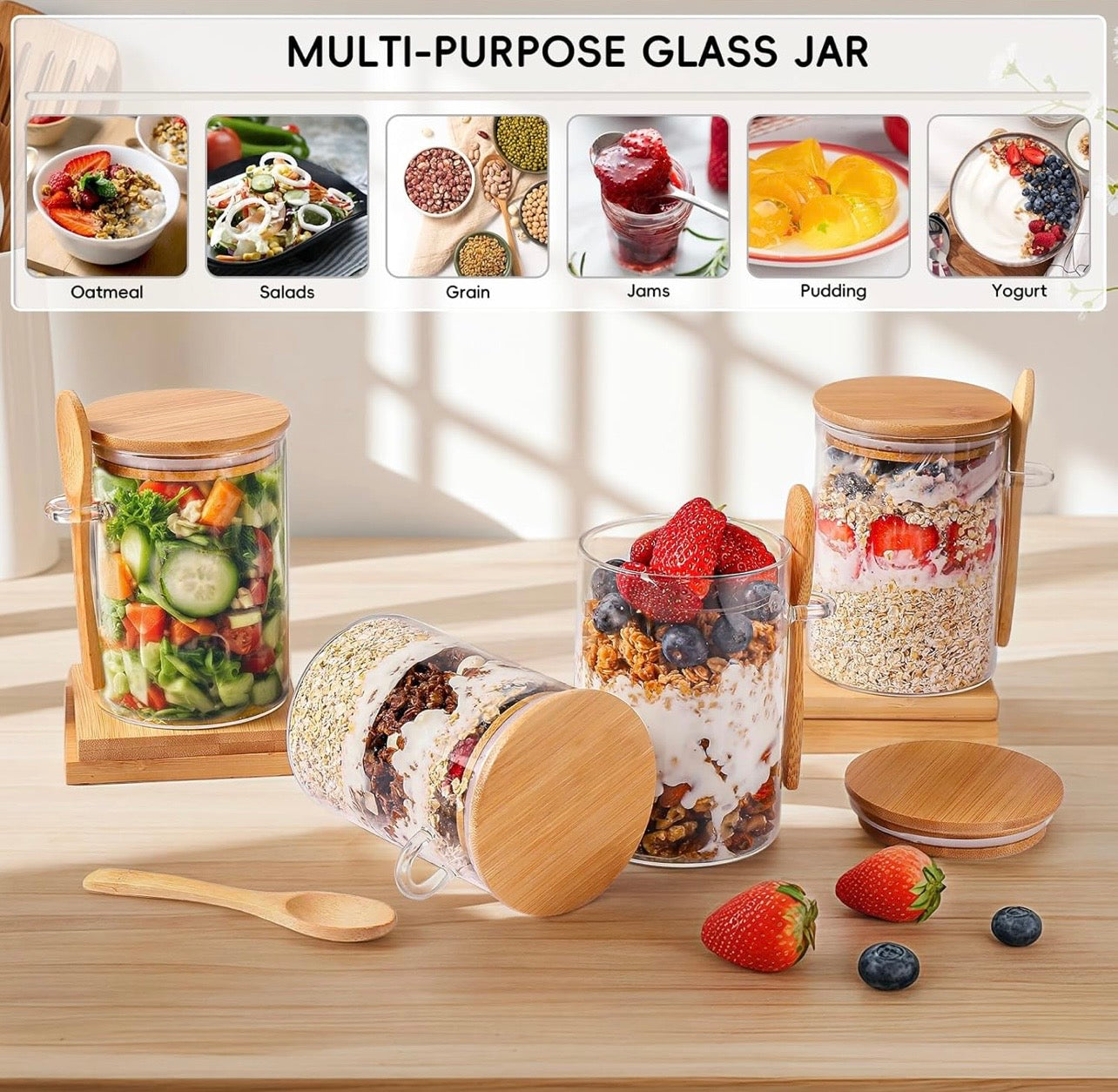 TidyLiving™ Glass Meal Prep Jar Set with Bamboo Lids & Spoons