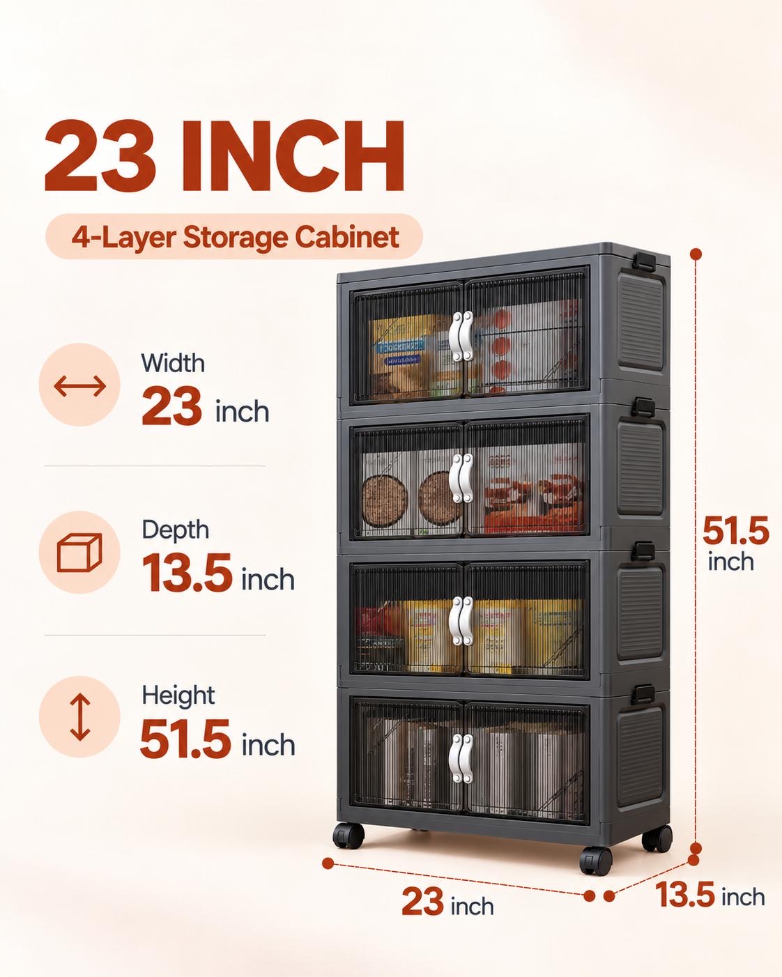 TidyLiving™ Foldable Stackable Storage Cabinet with Doors & Wheels