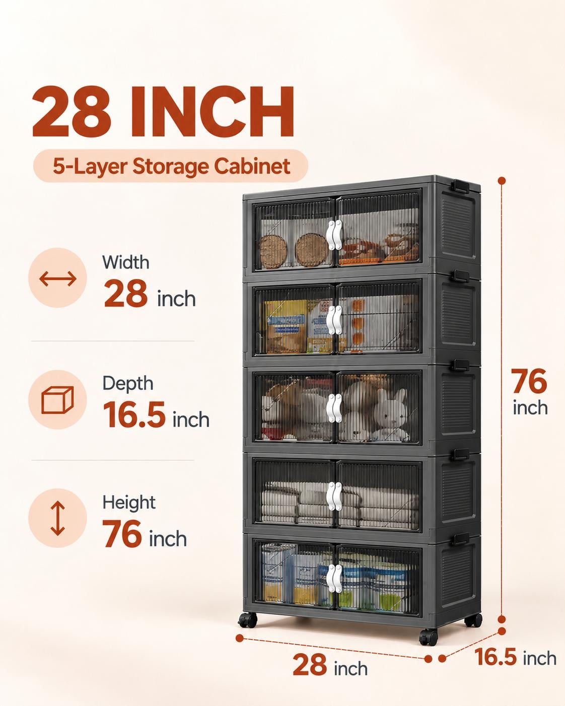 TidyLiving™ Foldable Stackable Storage Cabinet with Doors & Wheels