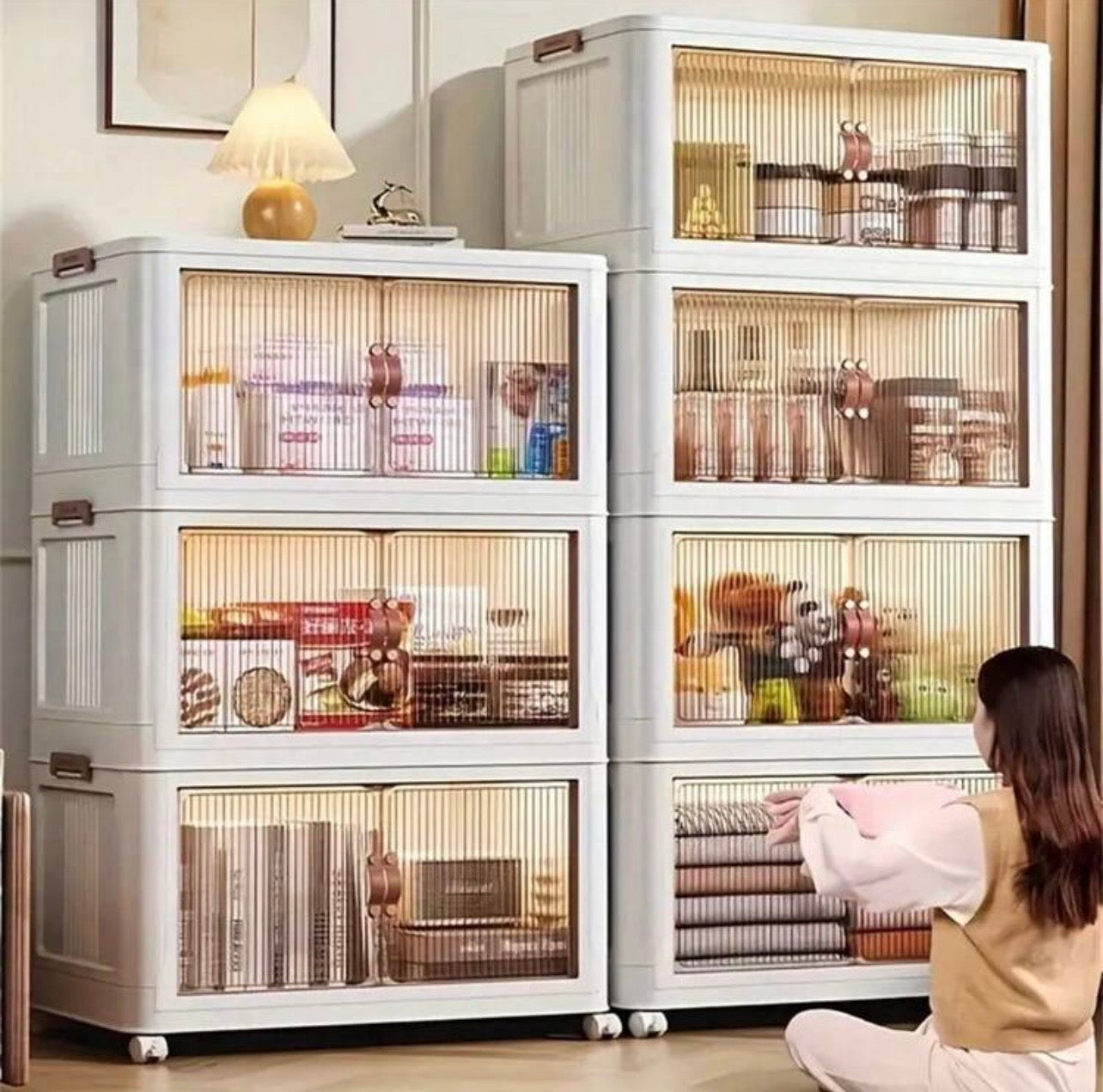 TidyLiving™ Extra Large Foldable Storage Cabinet – Stackable Organizer with Doors & Wheels