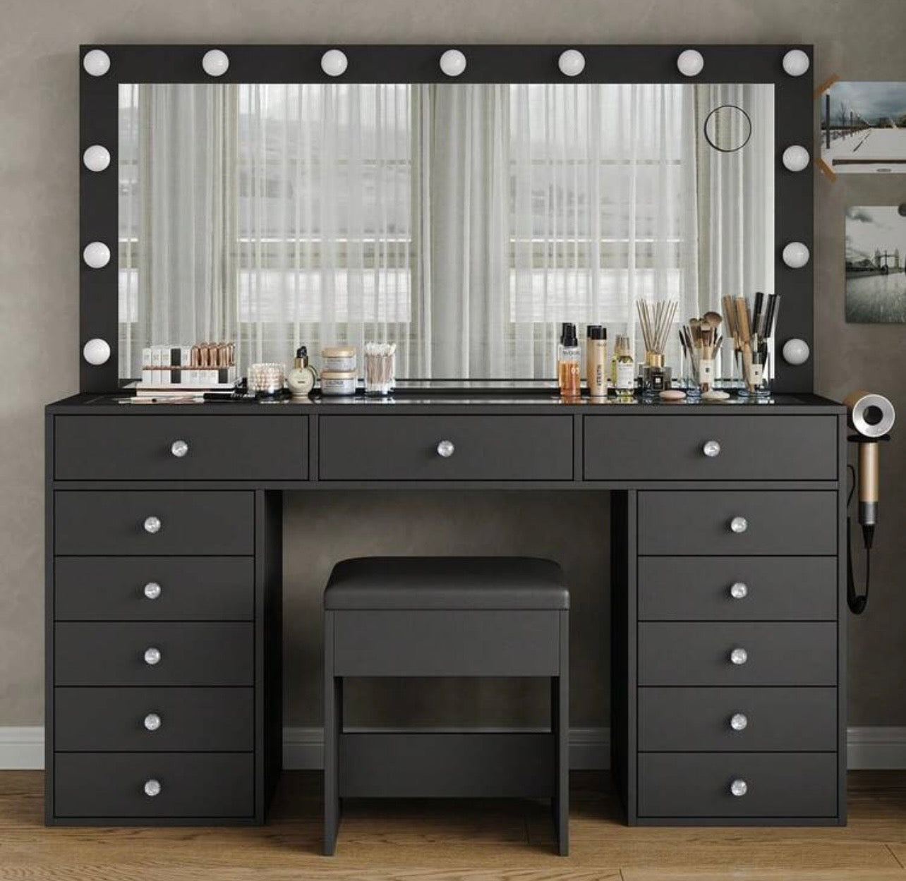 TidyLiving™ Luxury Hollywood Makeup Vanity with LED Lights & 13 Drawers