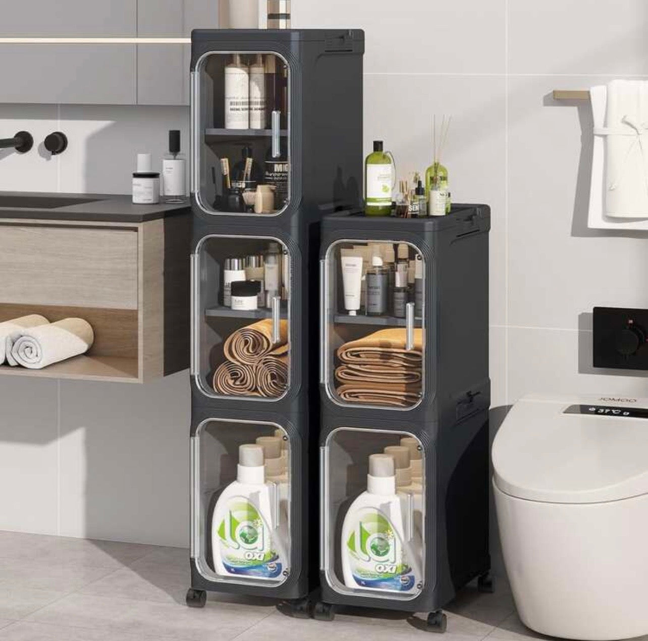 TidyLiving™ Premium Slim Storage Cabinet with Clear Doors & Wheels