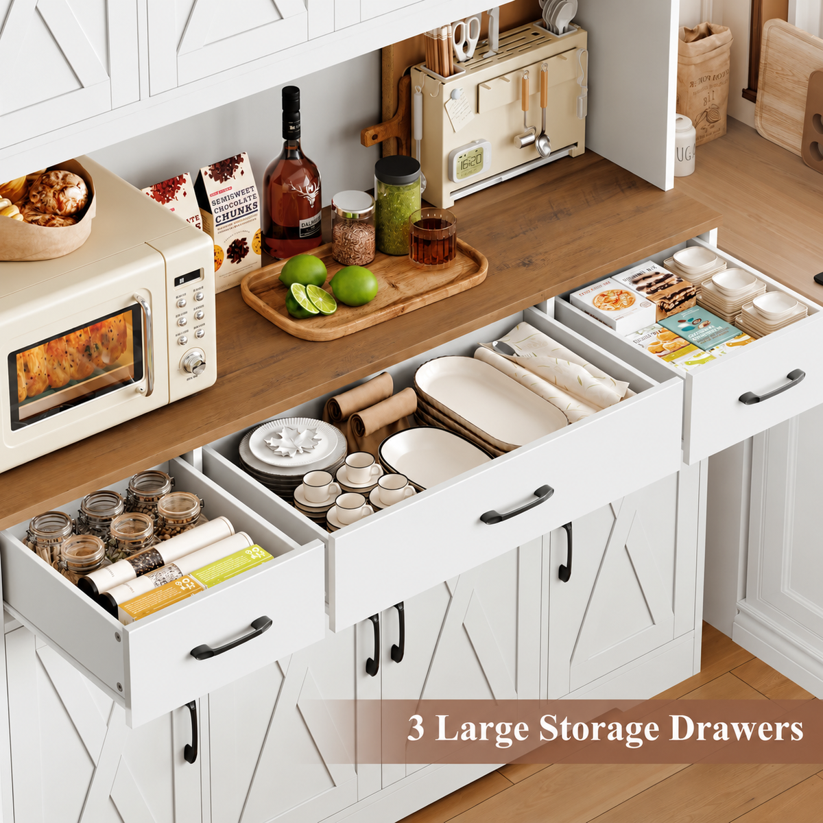 TidyLiving™ Farmhouse Kitchen Pantry & Storage Hutch with Charging Station