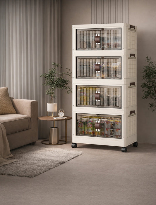 TidyLiving™ Extra Large Foldable Storage Cabinet – Stackable Organizer with Doors & Wheels