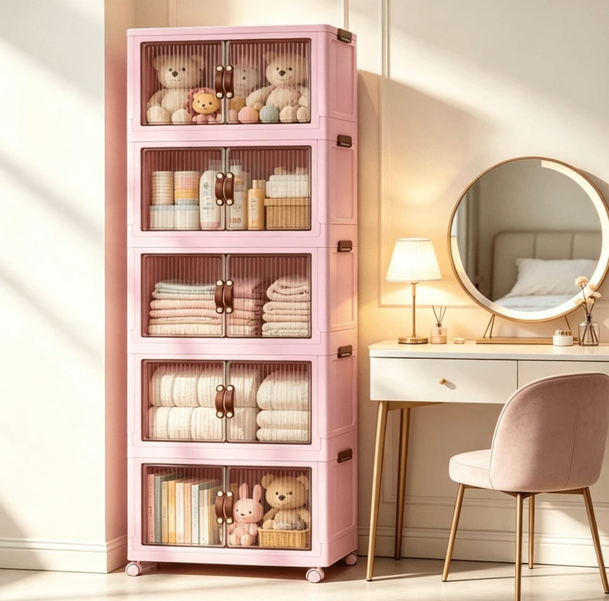 TidyLiving™ Foldable Stackable Storage Cabinet with Doors & Wheels
