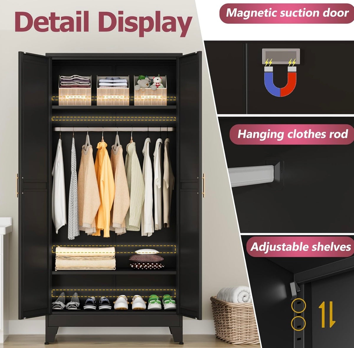 TidyLiving™ Aurelia 71” Freestanding Wardrobe with Adjustable Shelving & Hanging Rail