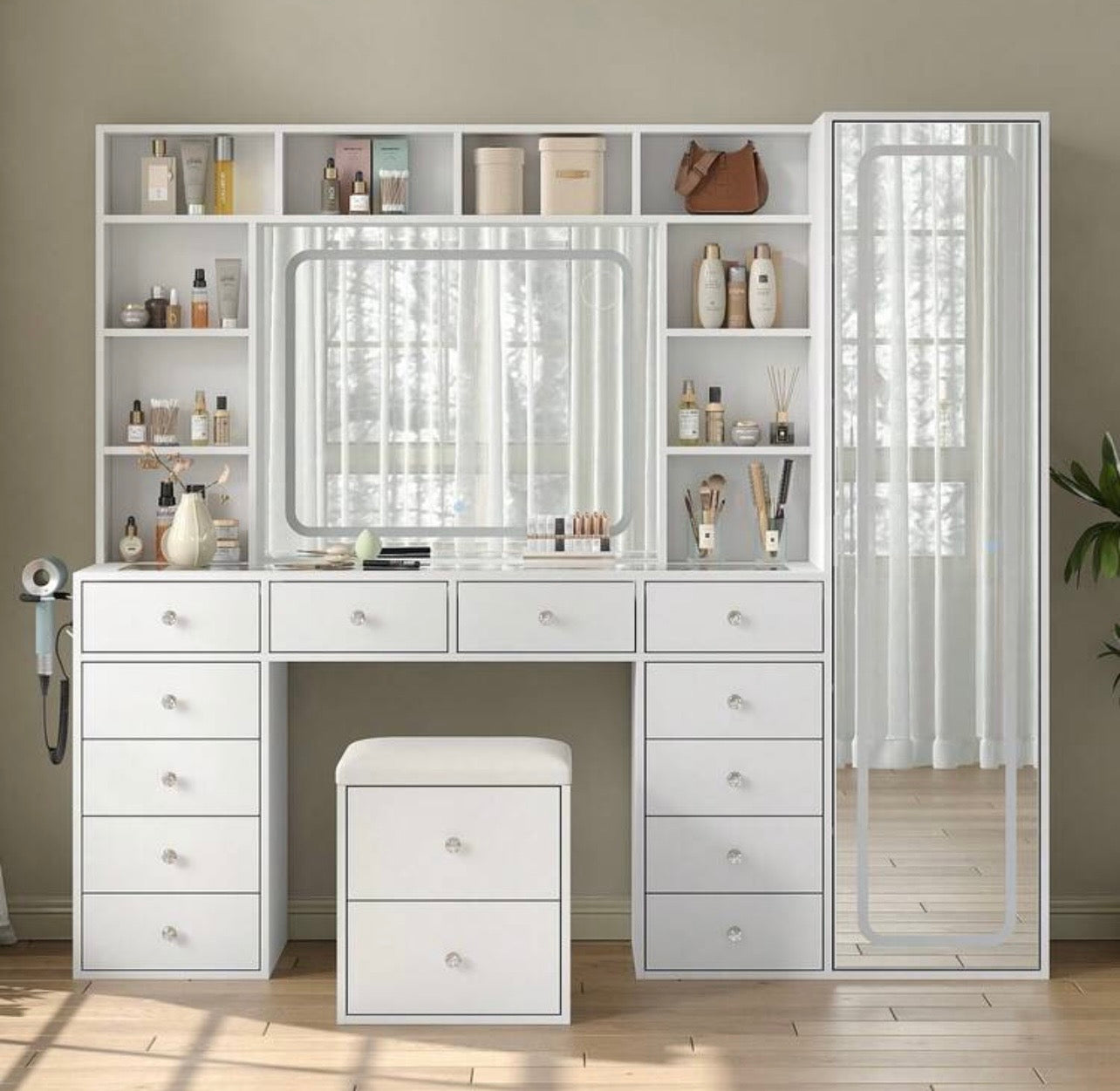 TidyLiving™ Luxury LED Makeup Vanity with Full-Length Mirror & Storage