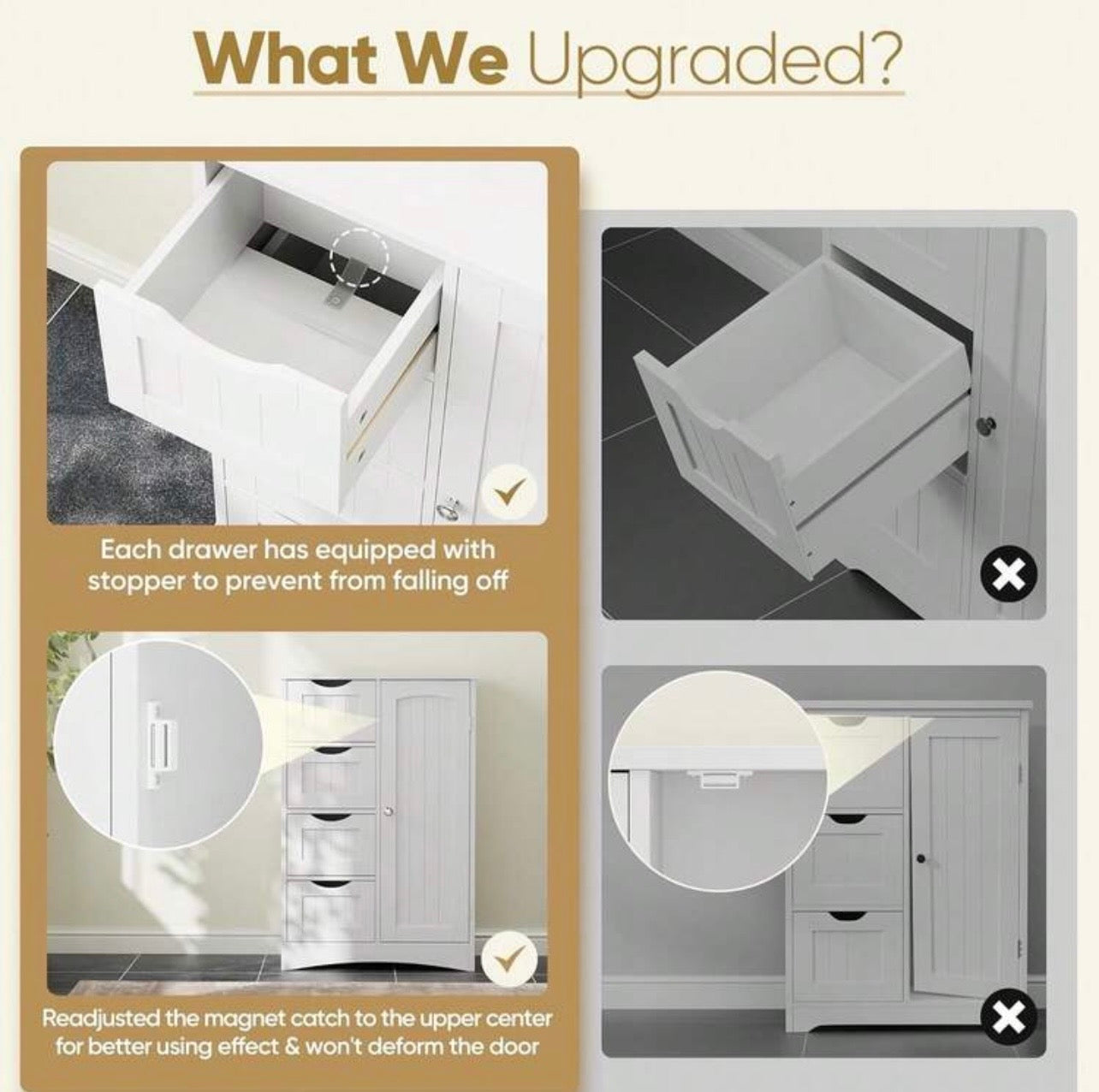 TidyLiving™ Bathroom Storage Cabinet with 4 Drawers & Adjustable Shelves – Freestanding Bathroom Organizer