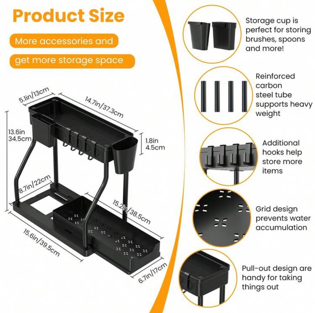 TidyLiving™ SlideOut Under Sink Organizer – 2-Tier Pull-Out Storage Rack with Hooks & Cups
