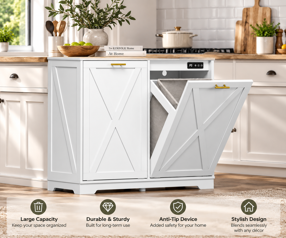 TidyLiving™ Double Tilt-Out Trash Can Cabinet with Concealed Storage