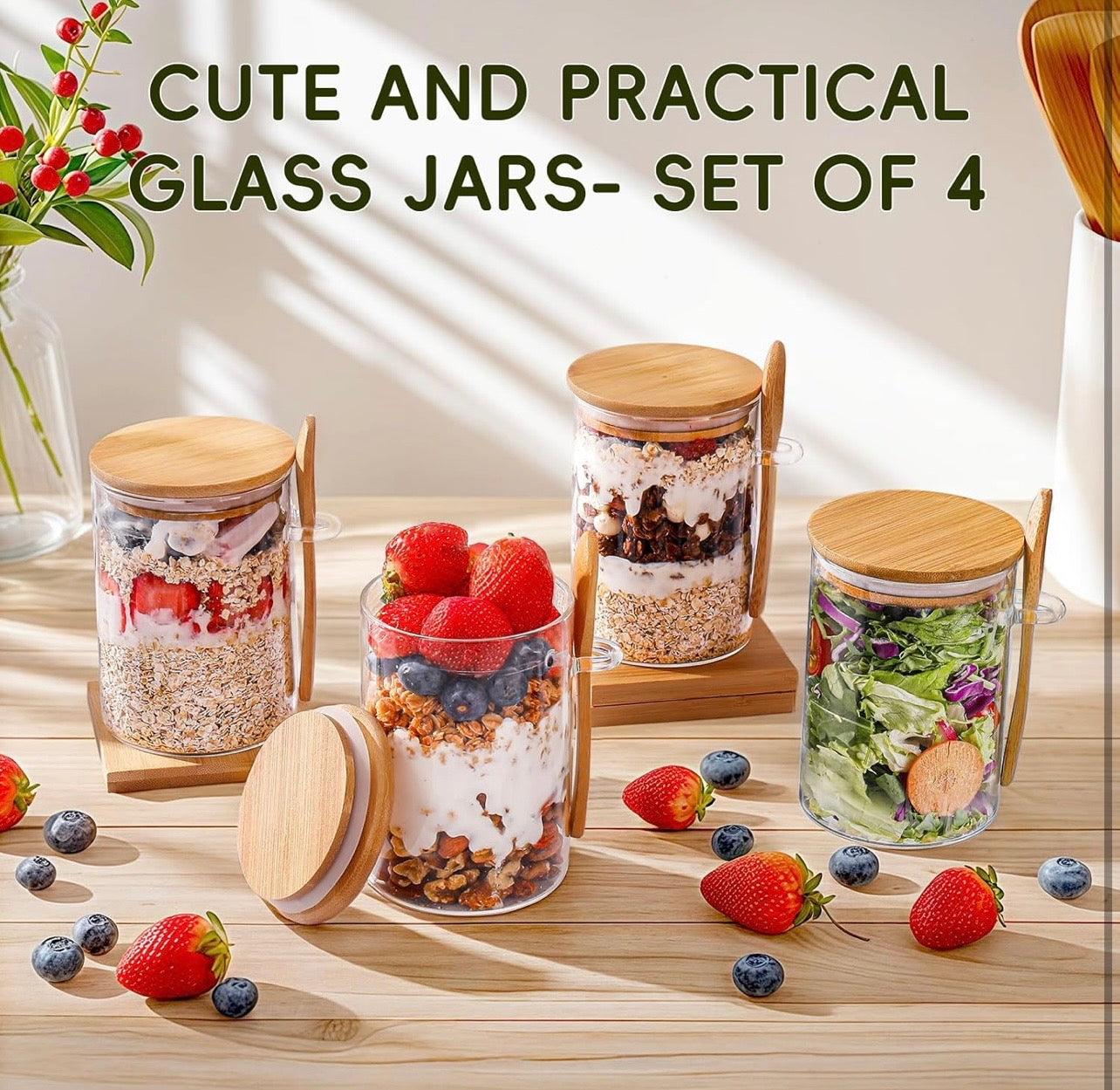 TidyLiving™ Glass Meal Prep Jar Set with Bamboo Lids & Spoons