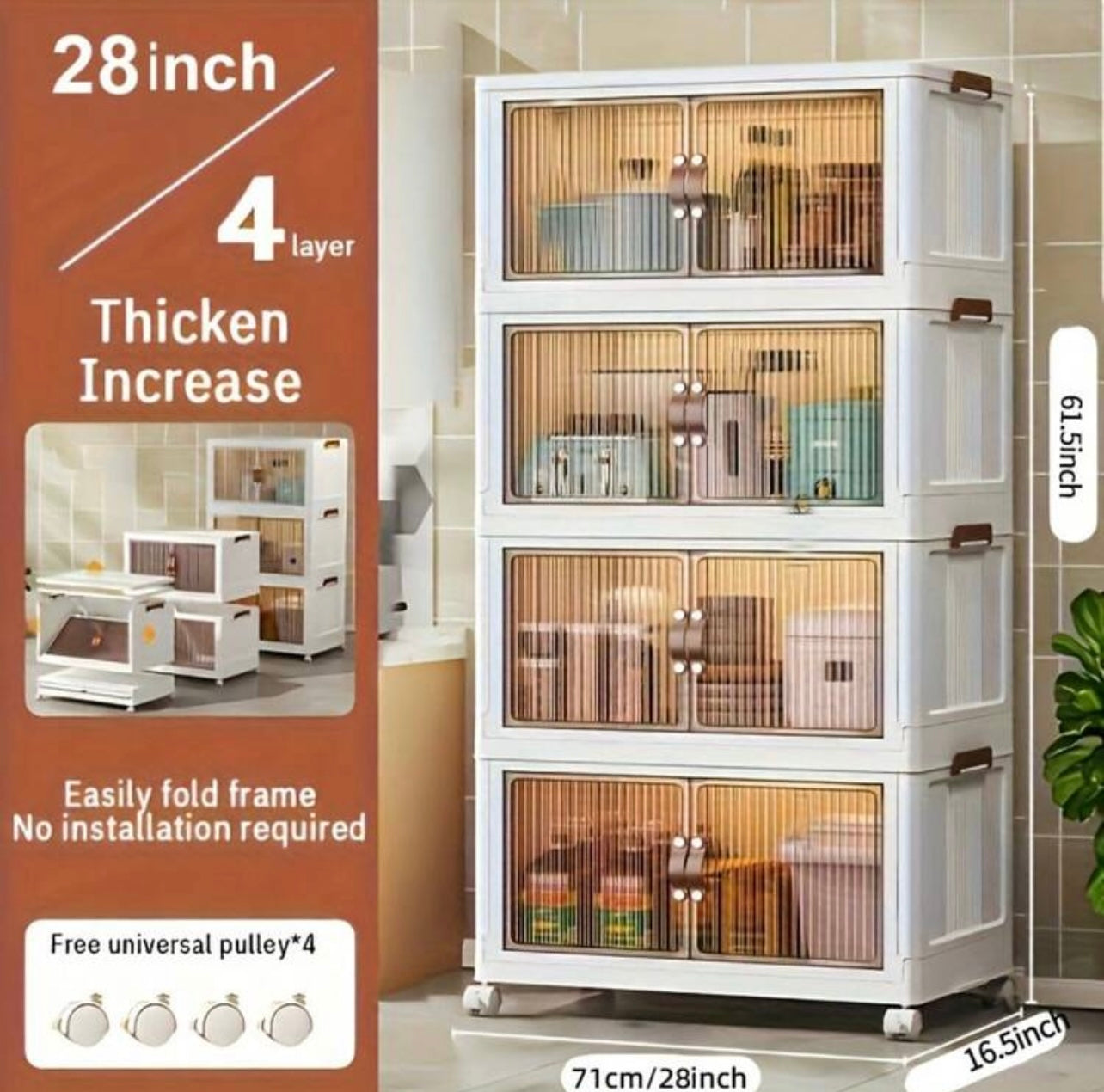 TidyLiving™ Foldable Storage Cabinet with Doors & Wheels – Stackable Organizer for Bedroom, Kitchen, Closet & Pantry