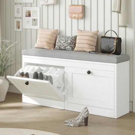 TidyLiving™ Shoe Storage Bench with Cushion & Hidden Flip-Drawer Cabinet