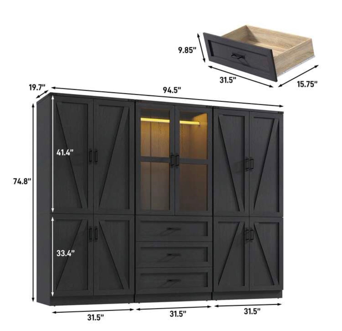 TidyLiving™ Modular Farmhouse Wardrobe with LED Lighting & Storage