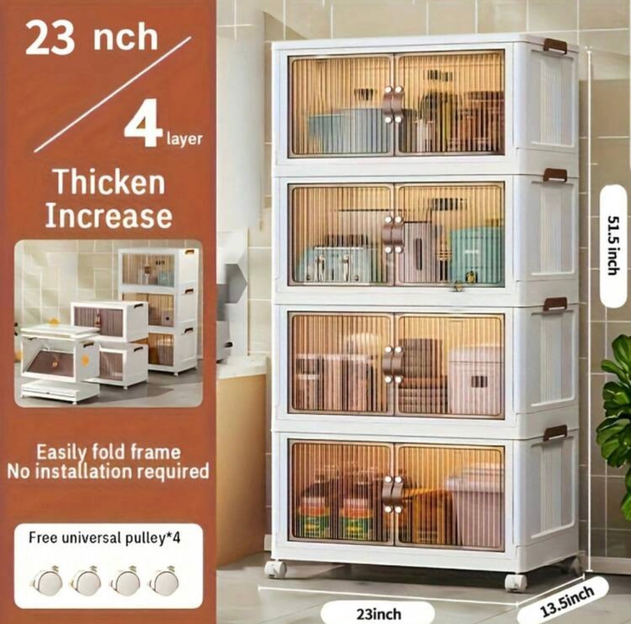 TidyLiving™ Foldable Storage Cabinet with Doors & Wheels – Stackable Organizer for Bedroom, Kitchen, Closet & Pantry
