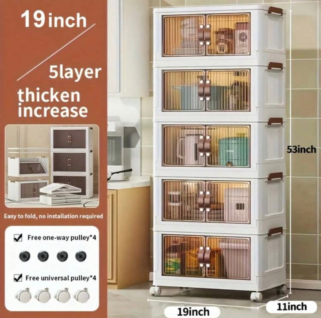 TidyLiving™ Foldable Storage Cabinet with Doors & Wheels – Stackable Organizer for Bedroom, Kitchen, Closet & Pantry