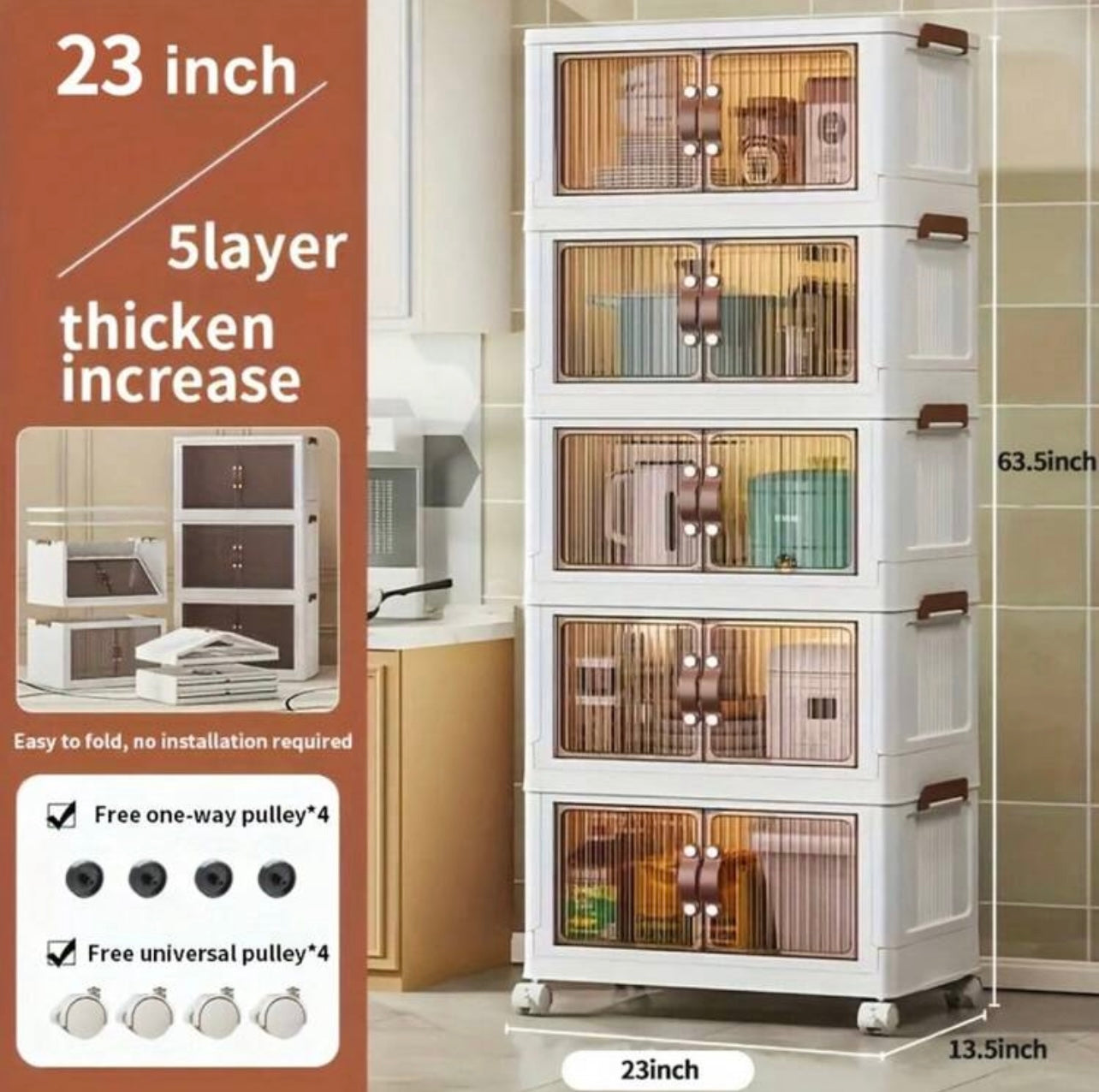 TidyLiving™ Foldable Storage Cabinet with Doors & Wheels – Stackable Organizer for Bedroom, Kitchen, Closet & Pantry