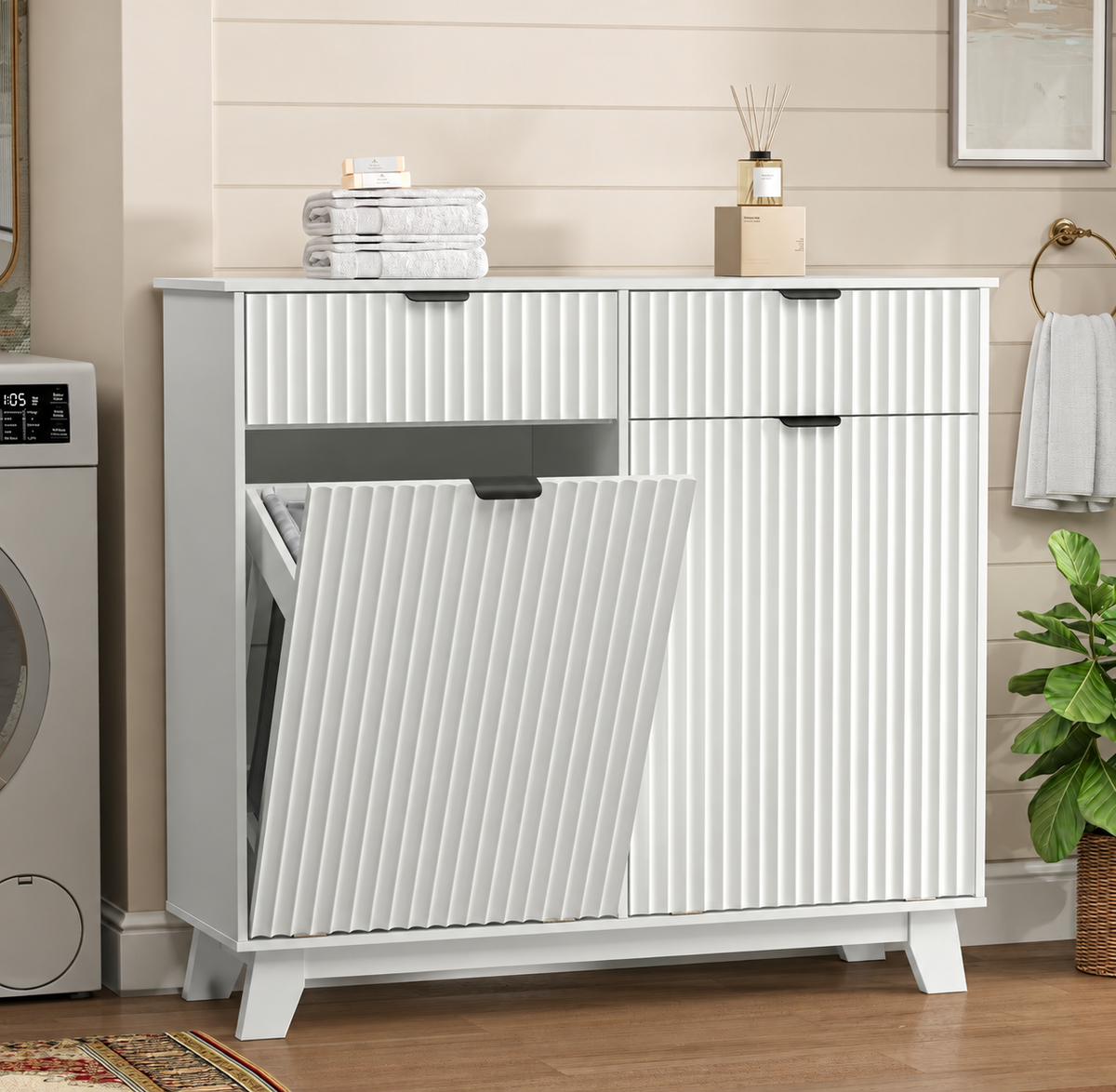 TidyLiving™ Double Tilt-Out Trash Can Cabinet with Concealed Storage